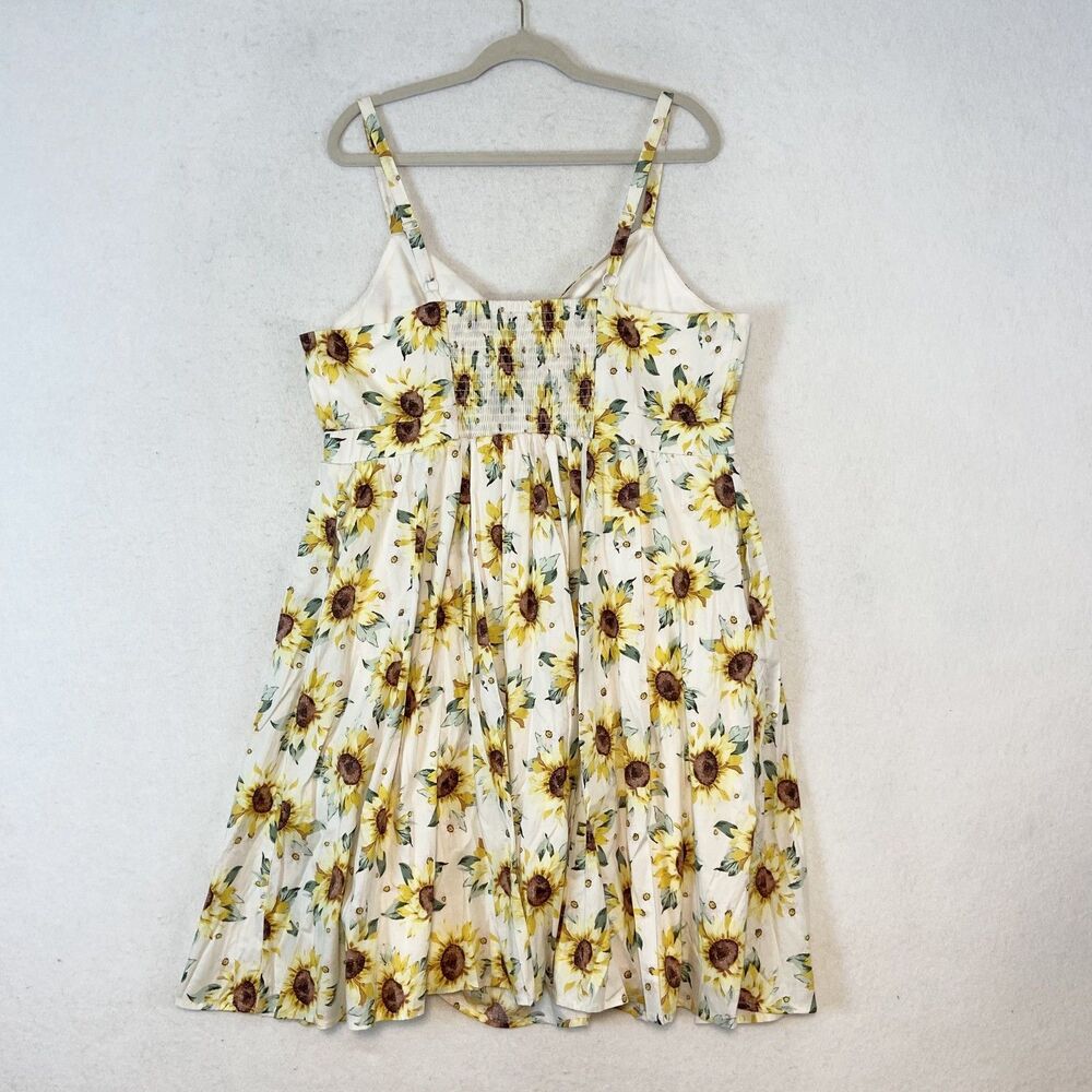 Torrid Sunflower Dress Mini Tie Front Skater Sz 2X‎ Pockets Smocked Summer - Picture 4 of 9